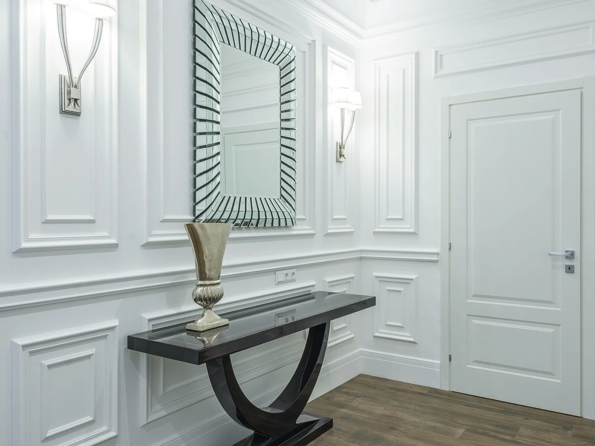 Hallway Painting Elegant White Panelled by Winchester Decorators in Winchester