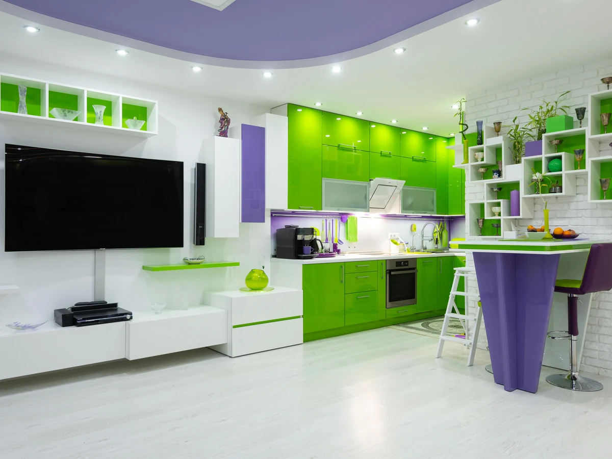 Kitchen Painting Bold Green Purple by Winchester Decorators in Winchester