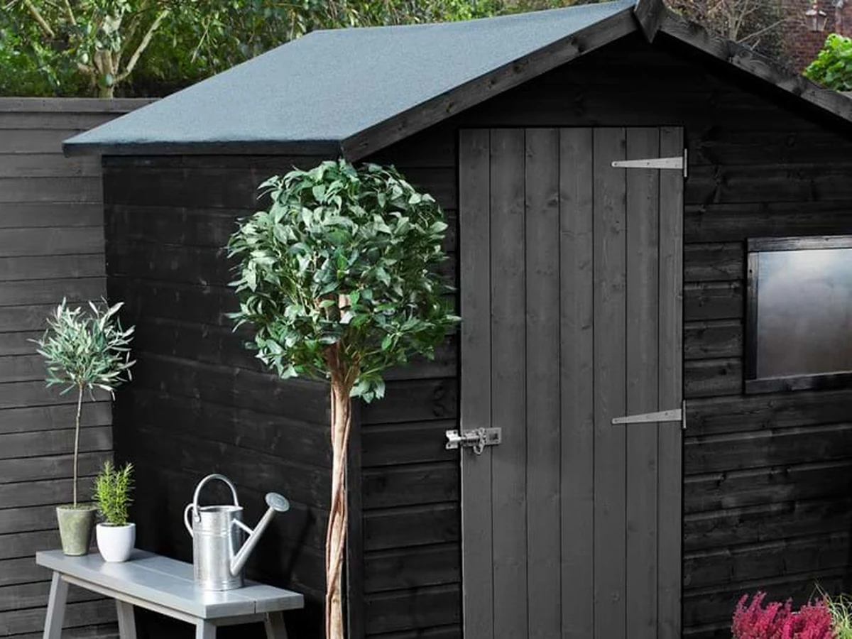 Wood Painting Black Garden Shed by Winchester Decorators in Winchester